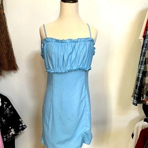 Juniors Sundress. Size M. Blue Blush. Mini. Tie straps, ruched top.